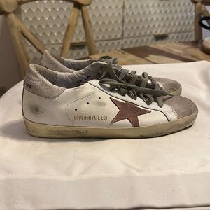 Golden Goose Superstar, white leather pink suede star, size 38 or US 8